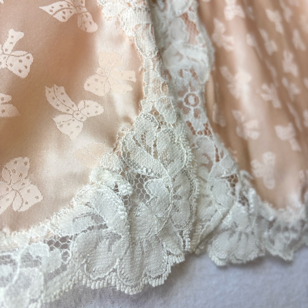 Vintage 80s Barbizon Silk Long Skirt Womens Large Blush Pink Coquette Bows Lace - Picture 6 of 12